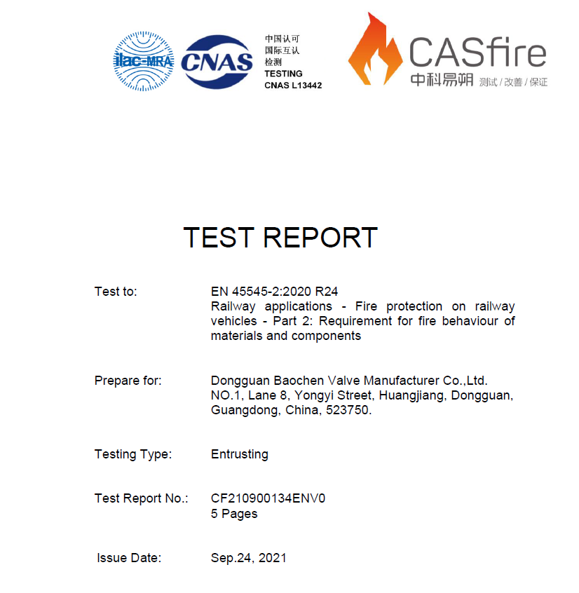 European Railway EN45545 HL3  Fire Protection Certificate